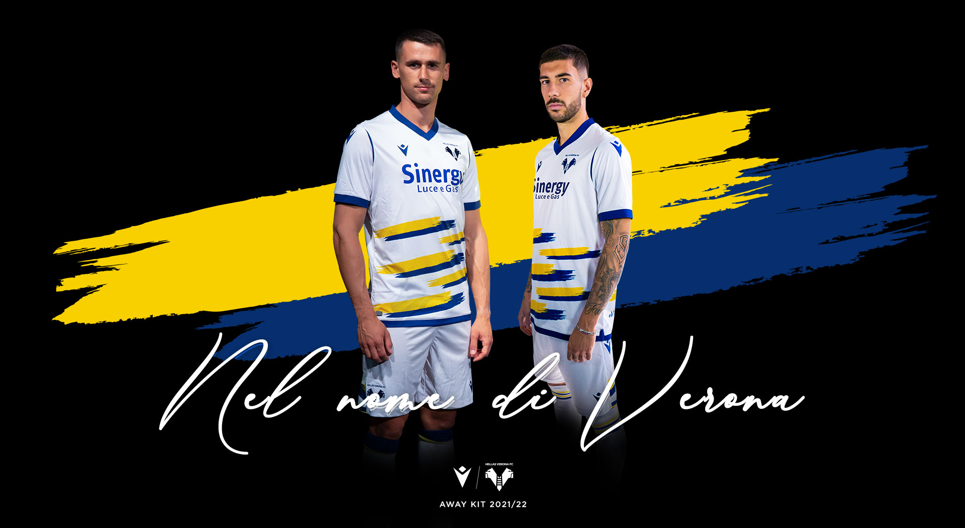 YELLOW-BLUE BRUSHSTROKES IN THE NEW HELLAS VERONA 'AWAY' JERSEY BY MACRON